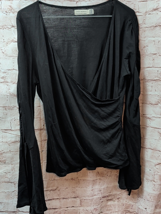 Zara Tops - Zara Black Draped Wrap Long Sleeve Top Bell Sleeves Medium